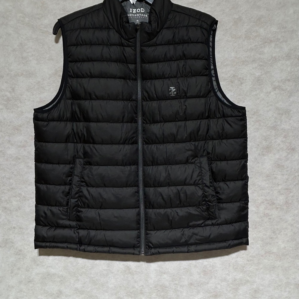 Izod Advantage Performance Puffer Vest Mens XL Black Full Zip Quilted Sleeveless